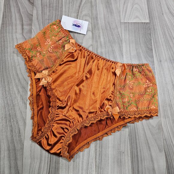 Orange Satin Brief Panties with Lace Trim by Space Kitten Boutique, Size 1X - Picture 1 of 5